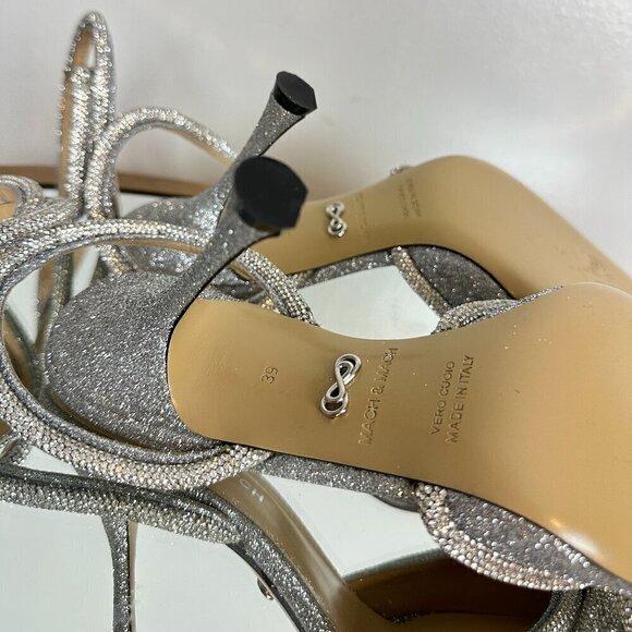 MACH & MACH Double Crystal Bow Pointed Toe 100mm Pump in Glitter Size EU 39/US 9 - Picture 10 of 14
